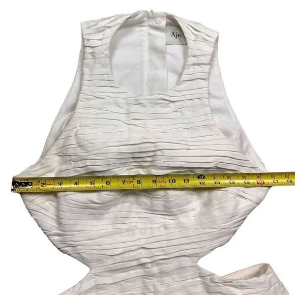 Aje Introspect Pleated Cut-Out Midi Dress Ivory Size 10 Sleeveless
